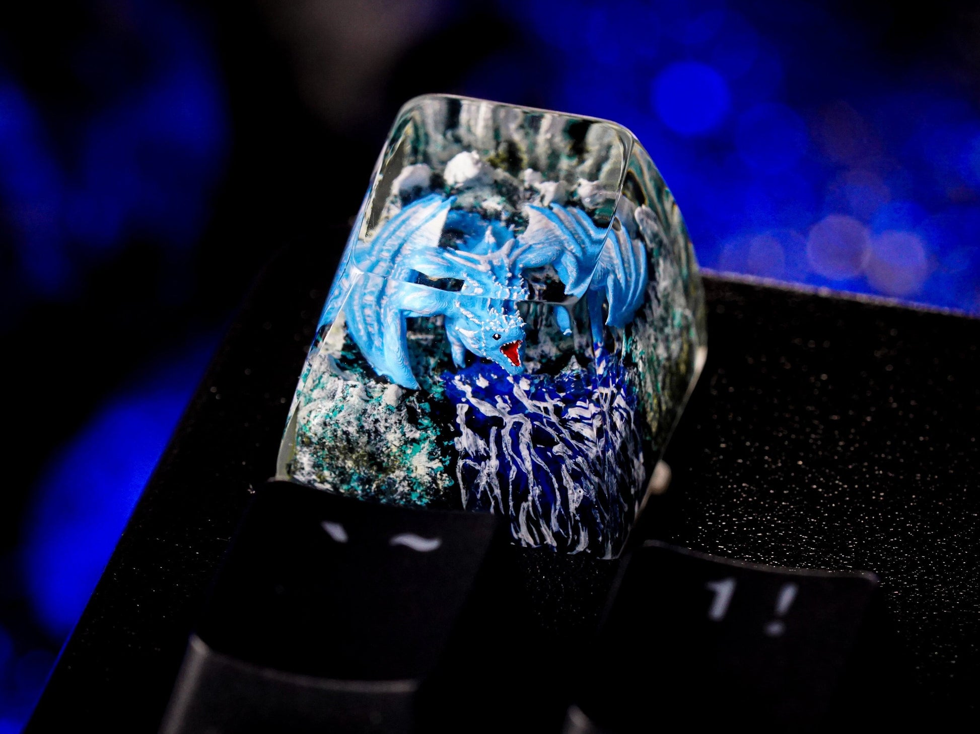 Blue Dragon Keycap- Ice Dragon Keycap- Artisan Keycap- Resin Keycap- SA Profile Keycap - Datkey Studio