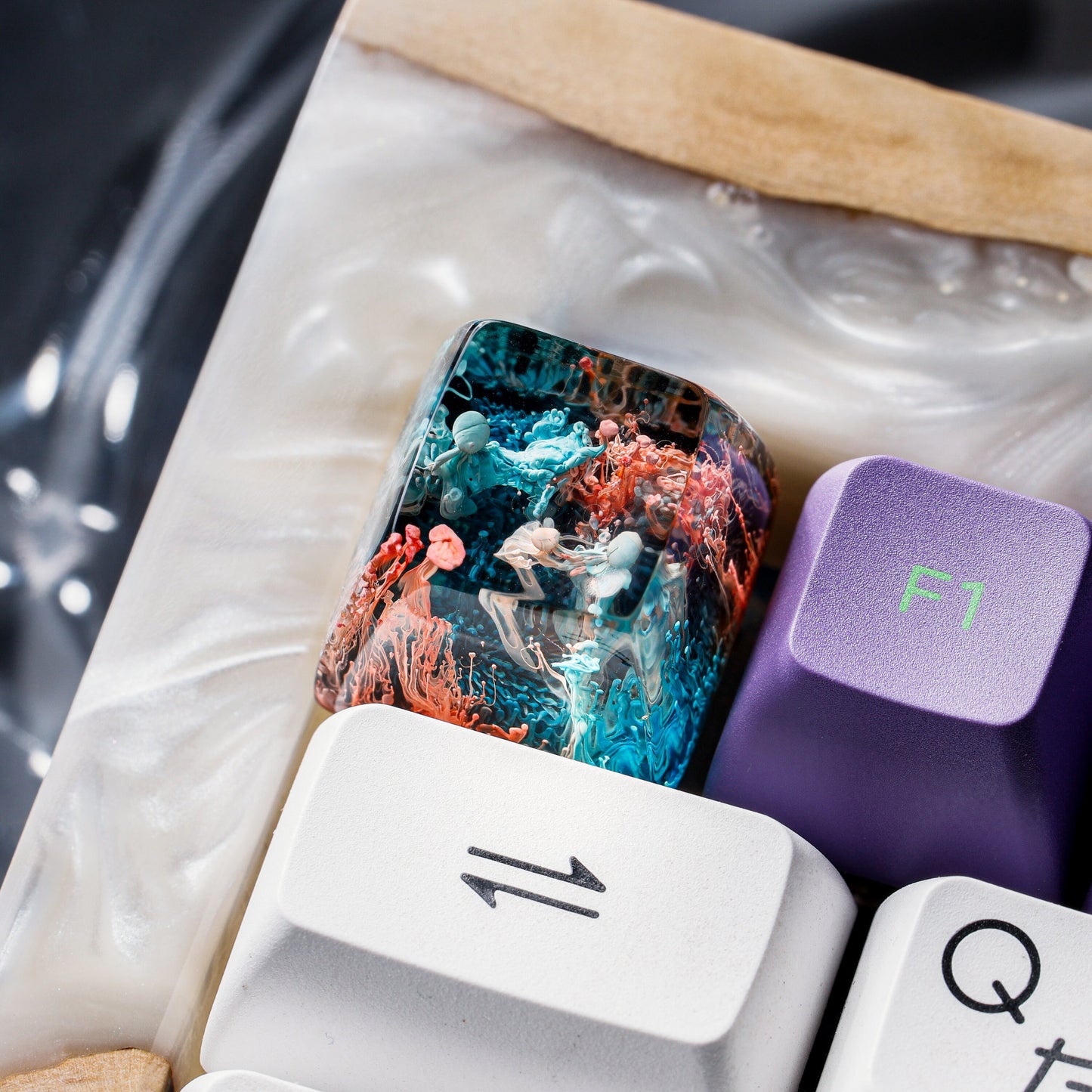 Red and Blue Coral Keycap- Ocean Keycap- Artisan Keycap- Keycap for MX Cherry Switches Keyboard - Datkey Studio