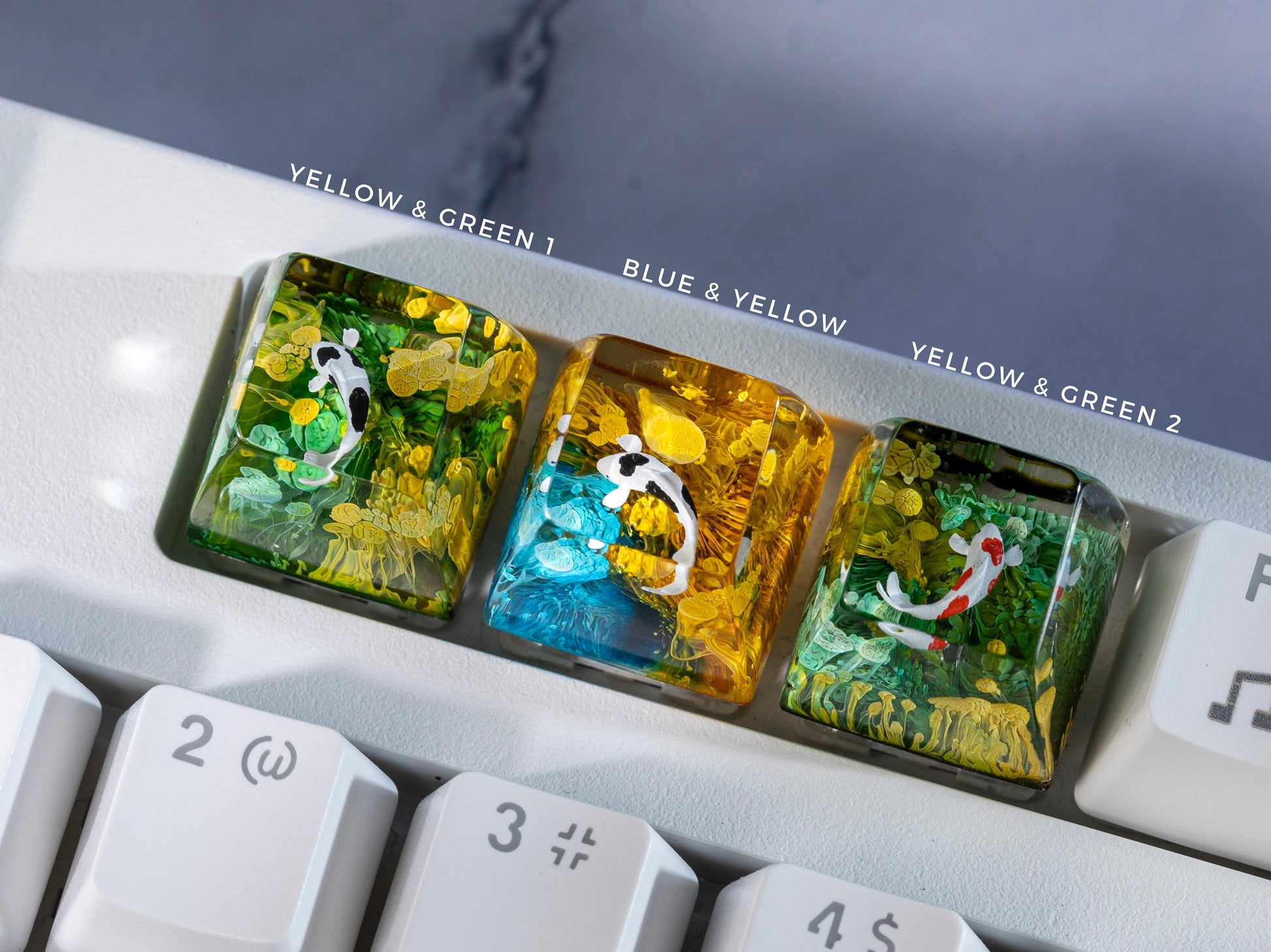 Koi Fish Keycap- Green & Yellow Coral- Artisan Keycap- Japanese Koi- Keycap for MX Cherry Switches Keyboard - Datkey Studio