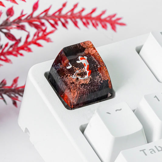Koi Fish Keycap- Red & Black Coral- Artisan Keycap- Japanese Koi- Keycap for MX Cherry Switches Mechanical Keyboard - Datkey Studio