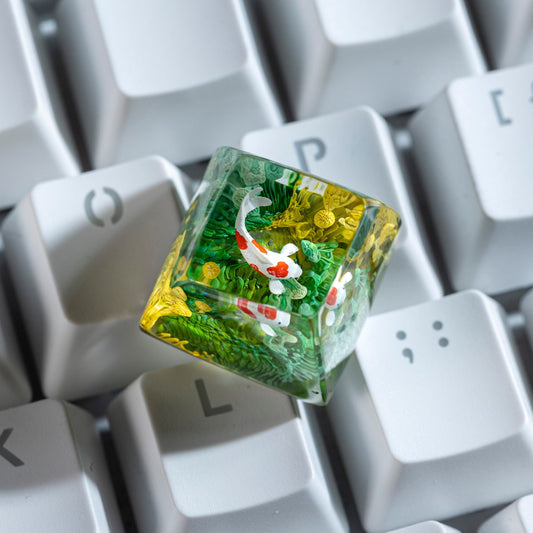 Koi Keycap- Artisan Keycap- Yellow & Green Coral- Keycap for Cherry MX Switches Mechanical Keyboard - Datkey Studio