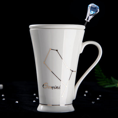 White And Gold Ceramic Coffee mugs with Zodiac Signs