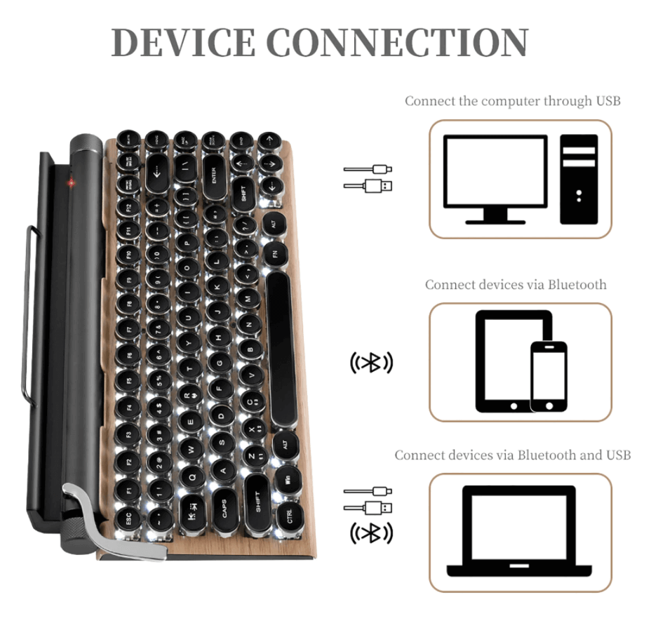 Typewriter Wireless Colorful Backlight Retro Keyboard