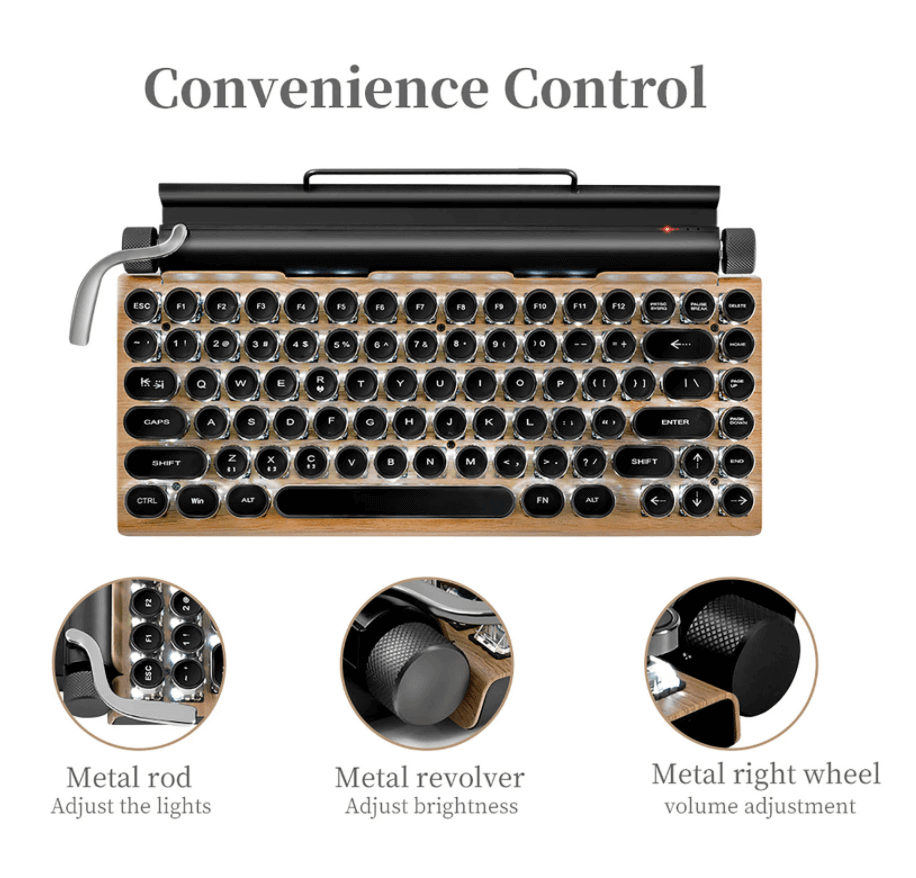 Typewriter Wireless Colorful Backlight Retro Keyboard