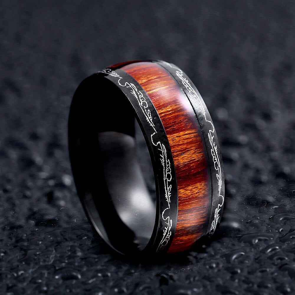 Titanium Stainless High Polished Red Woodiness Rings