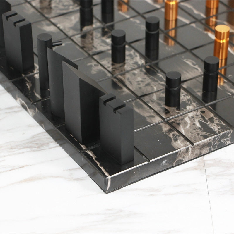 Modern Gold Black Marble Chess Board