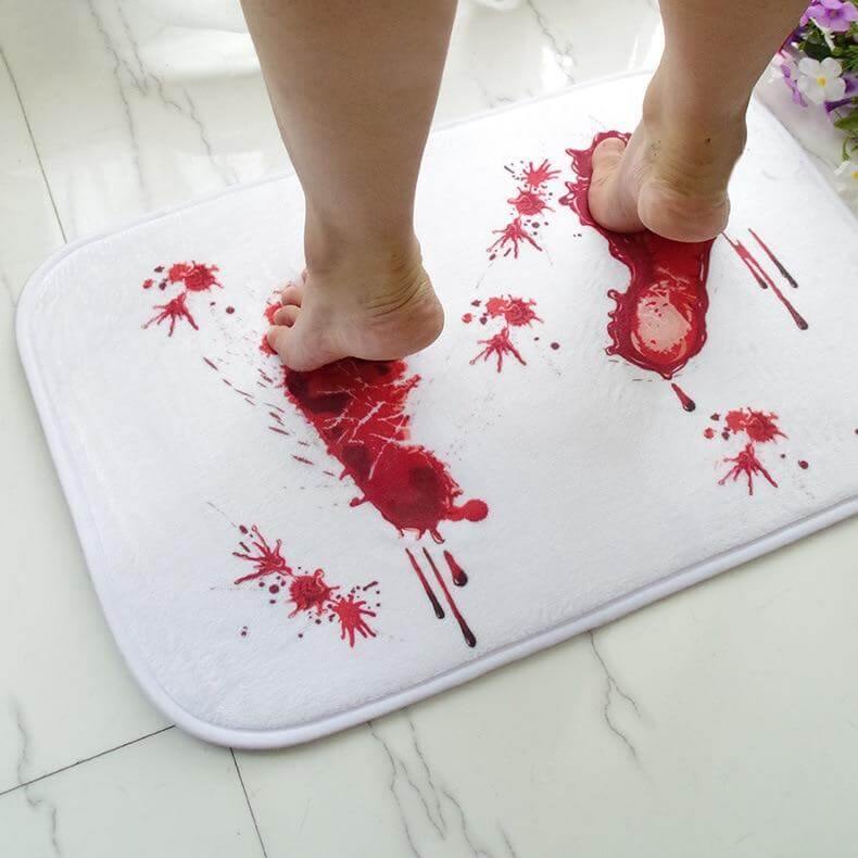 Red Footprint Microfiber Memory Foam Bath Mat