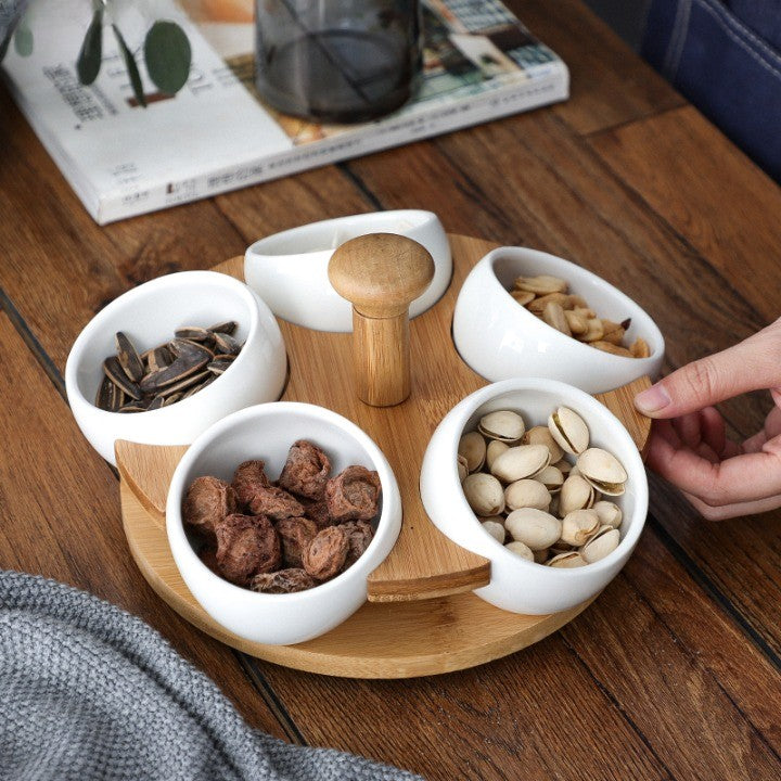 Tea Time Bamboo Porcelain Snack Tray - UTILITY5STORE