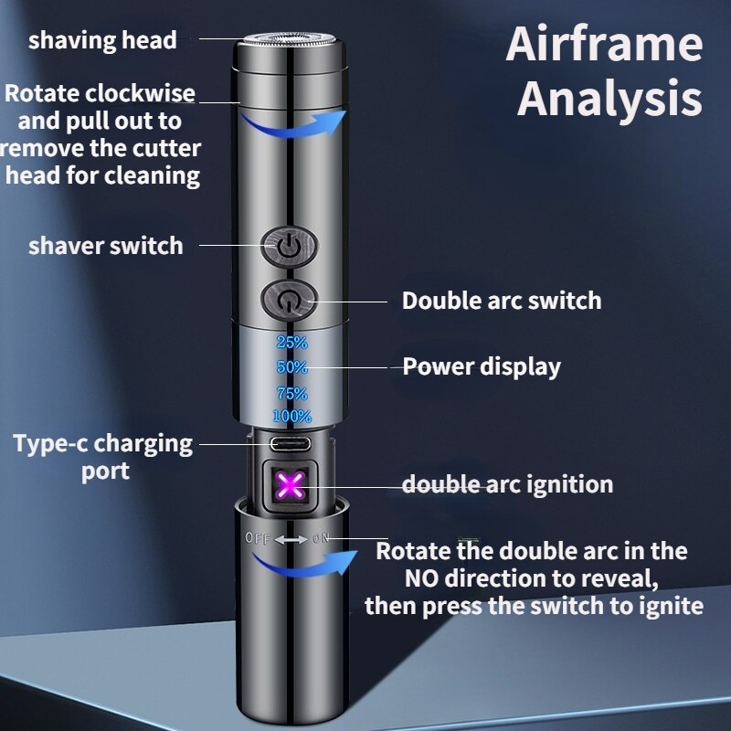 Built-in Lighter Windproof Rechargeable Beard Trimmer