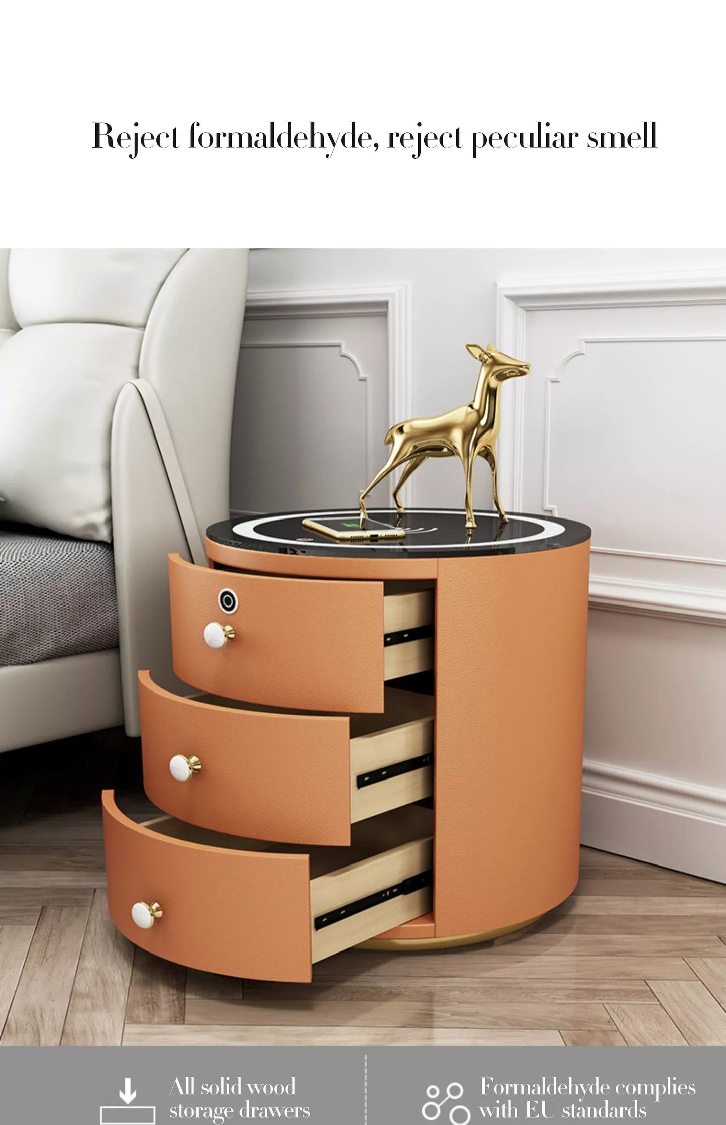 Round Smart Wireless Charging Bedside Table - UTILITY5STORE