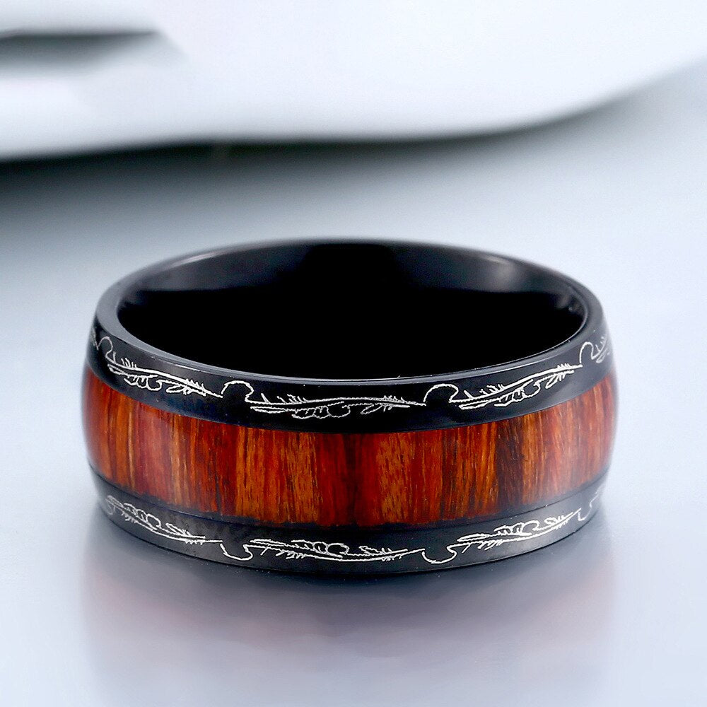 Titanium Stainless High Polished Red Woodiness Rings