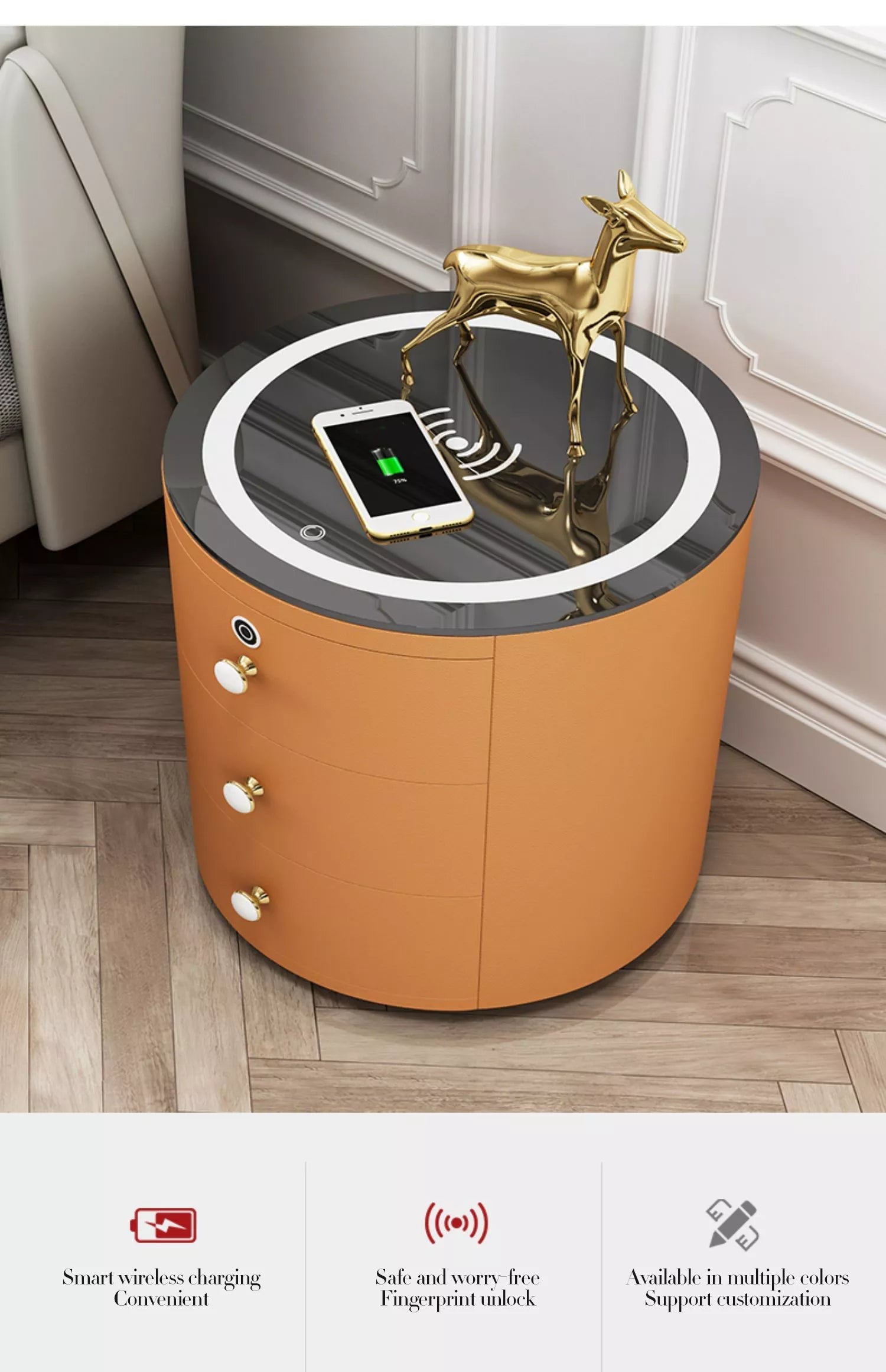 Round Smart Wireless Charging Bedside Table - UTILITY5STORE