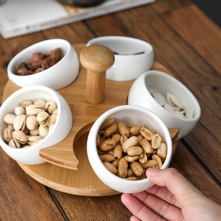 Tea Time Bamboo Porcelain Snack Tray - UTILITY5STORE