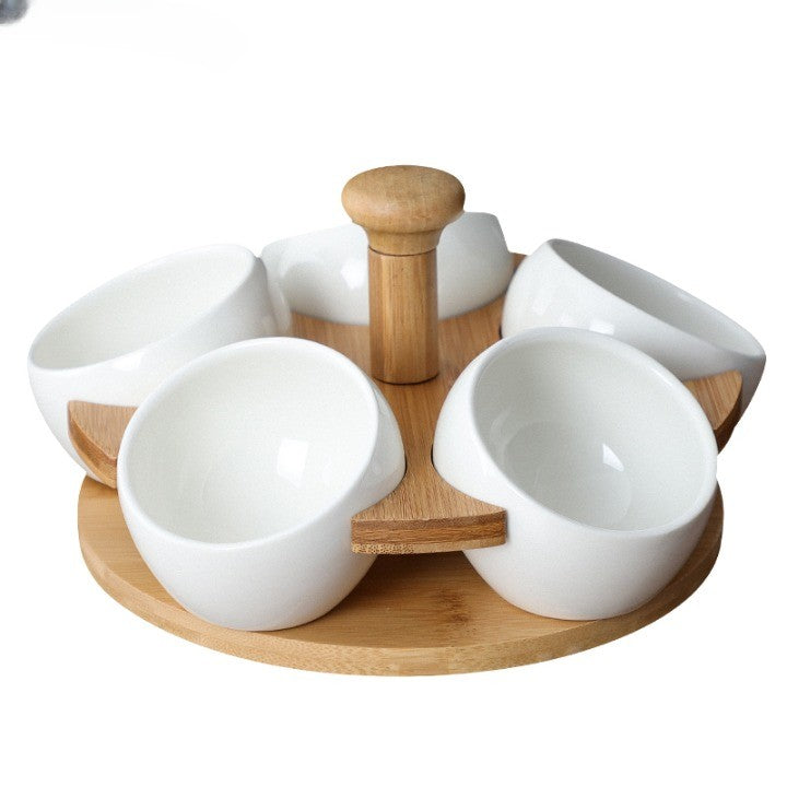 Tea Time Bamboo Porcelain Snack Tray - UTILITY5STORE