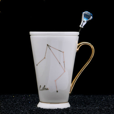 White And Gold Ceramic Coffee mugs with Zodiac Signs