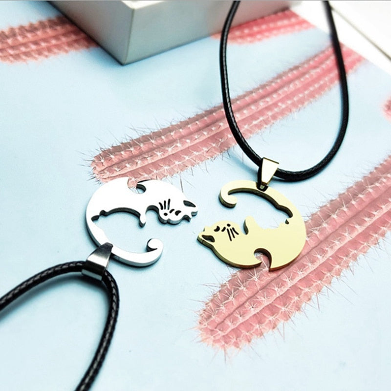 Yin Yang Cat Couple Necklace