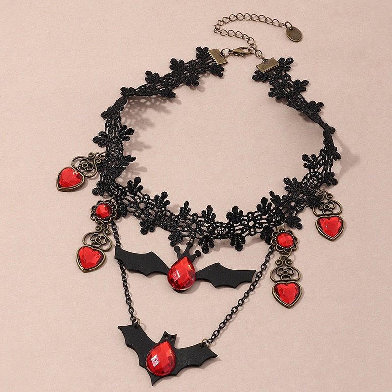 Red Bat Halloween Necklace