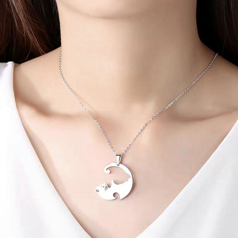 Yin Yang Cat Couple Necklace