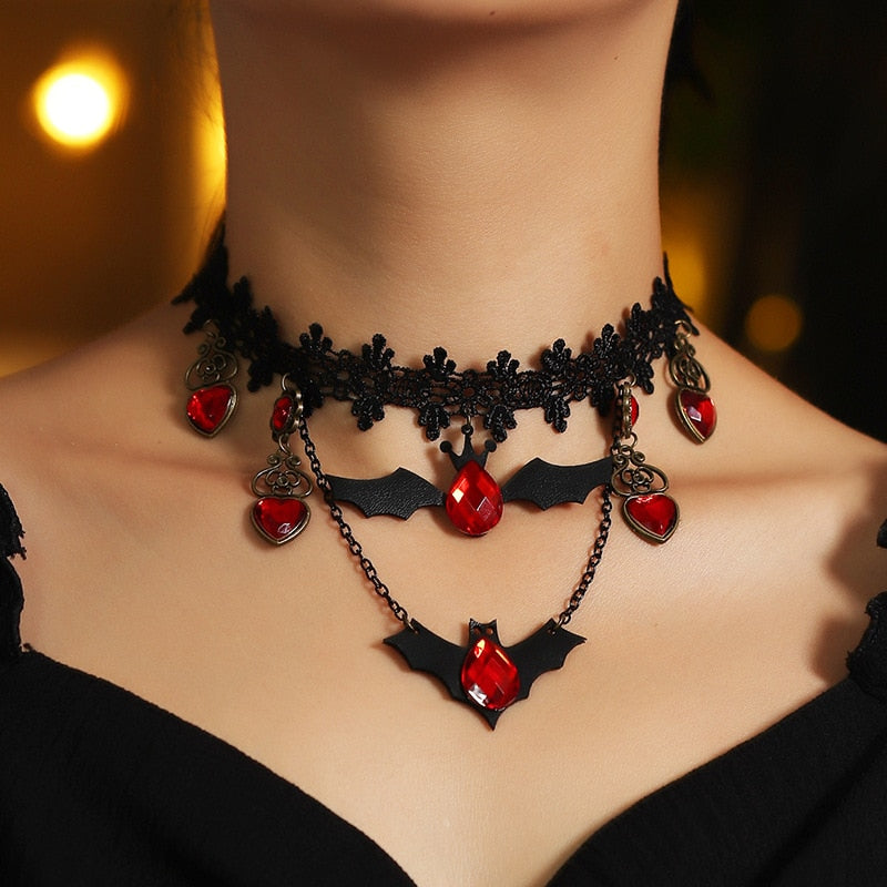 Red Bat Halloween Necklace