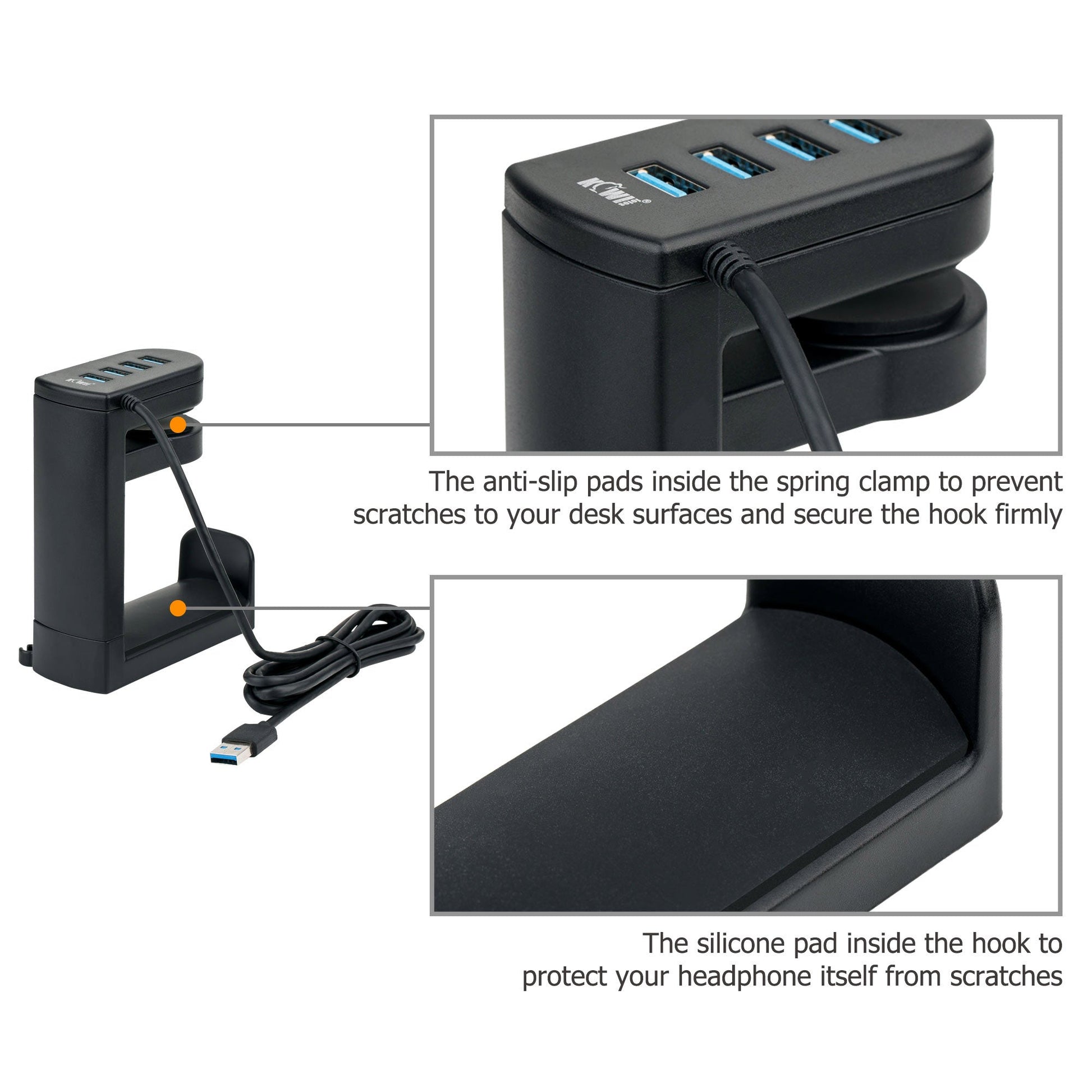 Under Desk USB Ports Headset Holder