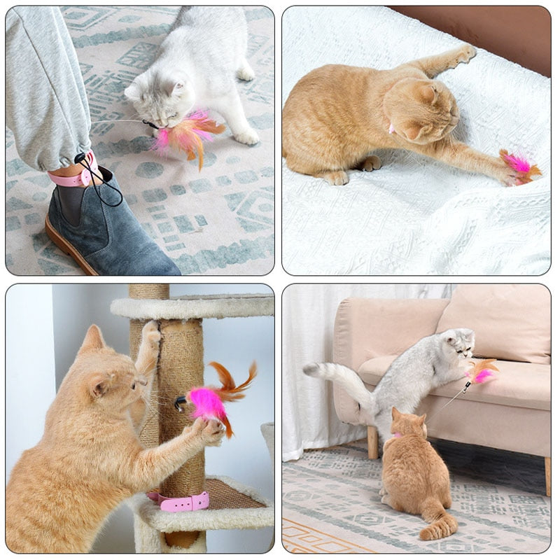 Fluffy Feather Interactive Cat Collar Toy - Happy2Cats