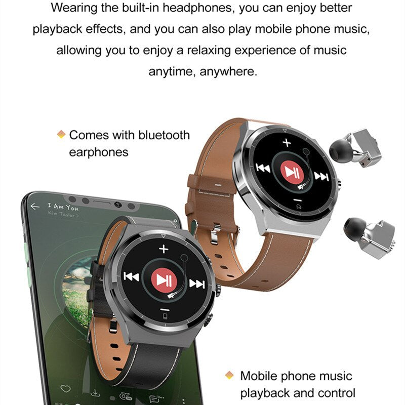 Classical Style Leather Built-in Bluetooth Headphones Smart Watch