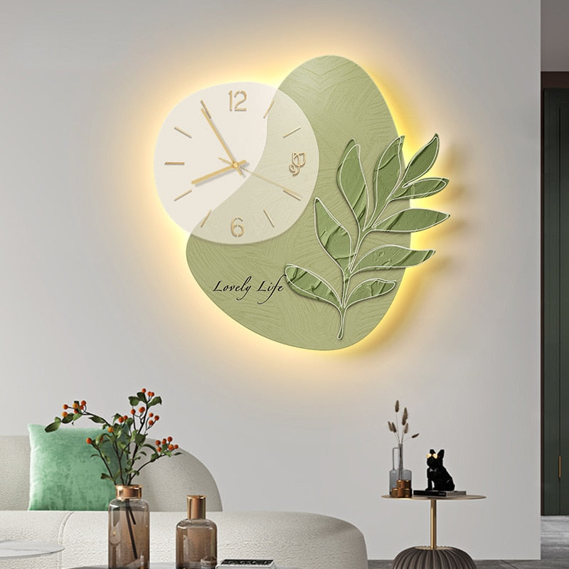 Elegant Leaf LED Silent Wall Clock