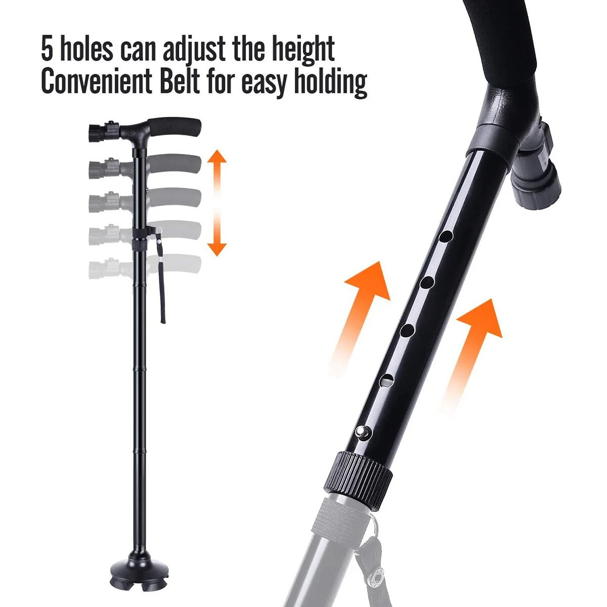 Stable Adjustable LED Light Anti-slip Walking Stick