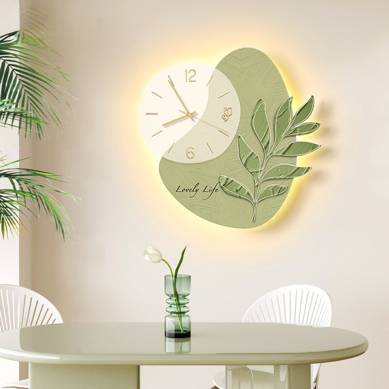 Elegant Leaf LED Silent Wall Clock