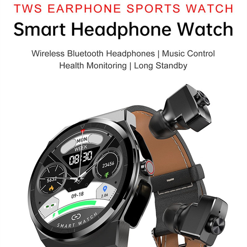 Classical Style Leather Built-in Bluetooth Headphones Smart Watch