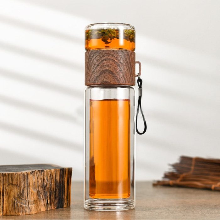 2in1 Double Wall Thermal Smart Tea Glass Bottle - UTILITY5STORE