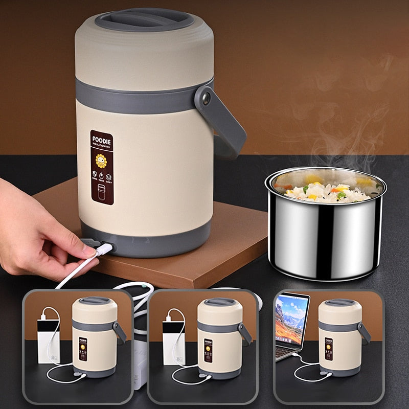 USB Heated Stainless Steel Food Warmer Lunch Box