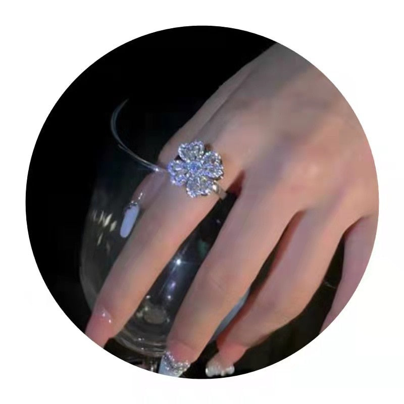 Rotating Flower Zircon Clover Ring - UTILITY5STORE