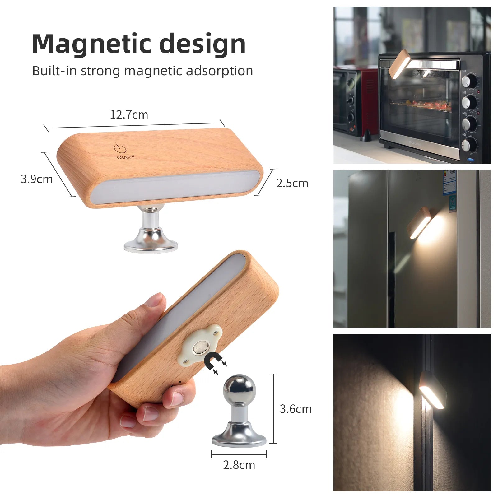 Rotatable Magnetic Wooden Rechargeable LED Night Lamp
