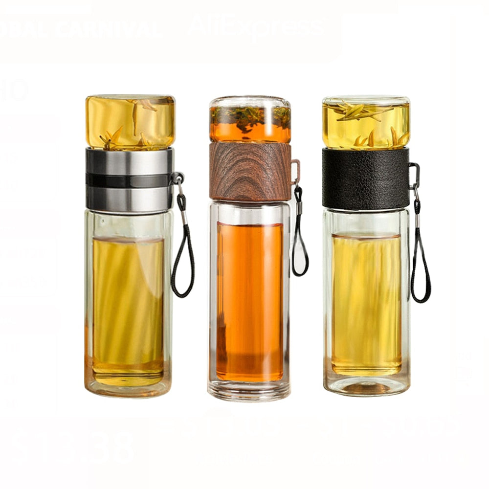 2in1 Double Wall Thermal Smart Tea Glass Bottle - UTILITY5STORE