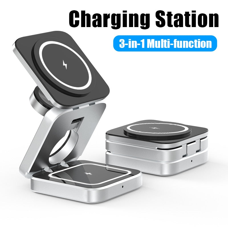 3in1 Magnetic Foldable Wireless Charger Stand Dock - UTILITY5STORE