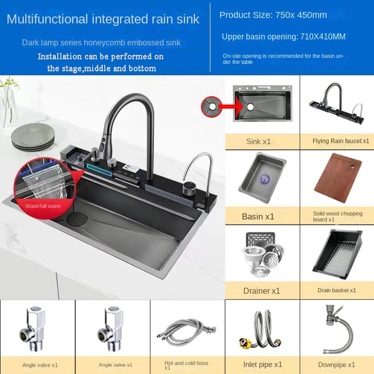 Digital Display Rain Flow Faucet Multifunctional Smart Sink