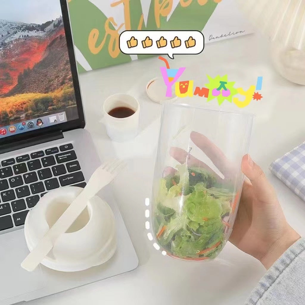 Portable Built-in Fork Mini Salad Cup