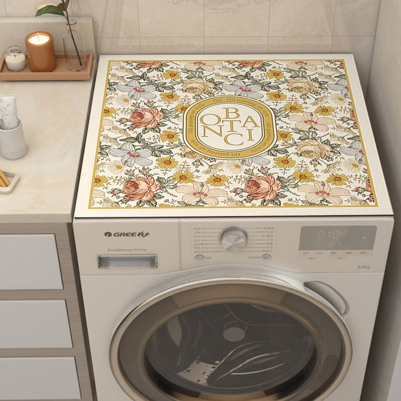 Retro Floral Washing Machine Cover Drainer Mat