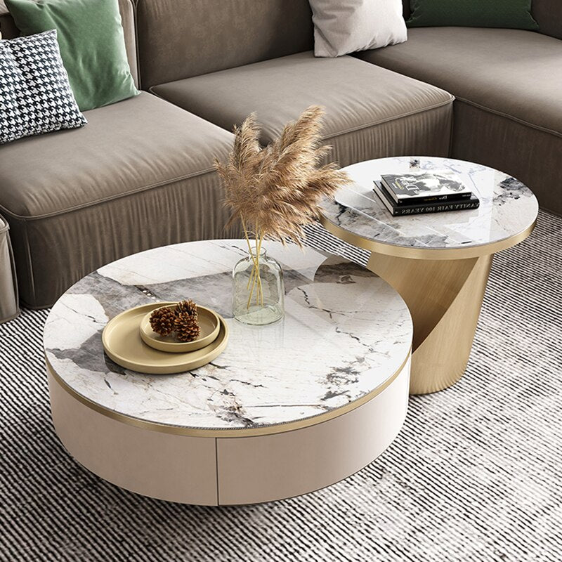 Chich Stone Elegant Modern Marble Coffee Table Set