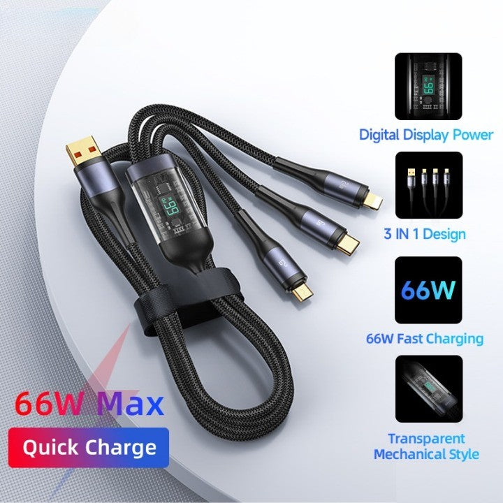 3in1 Digital Display Quick Charging Universal Charging Cable - UTILITY5STORE