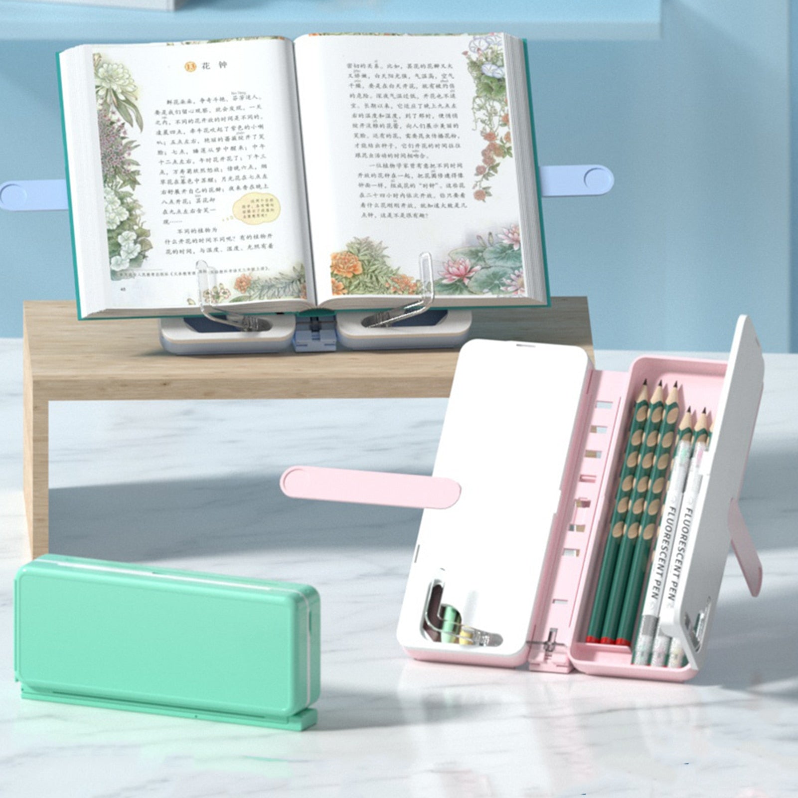 Multifunctional Foldable Book Holder Stationery Box