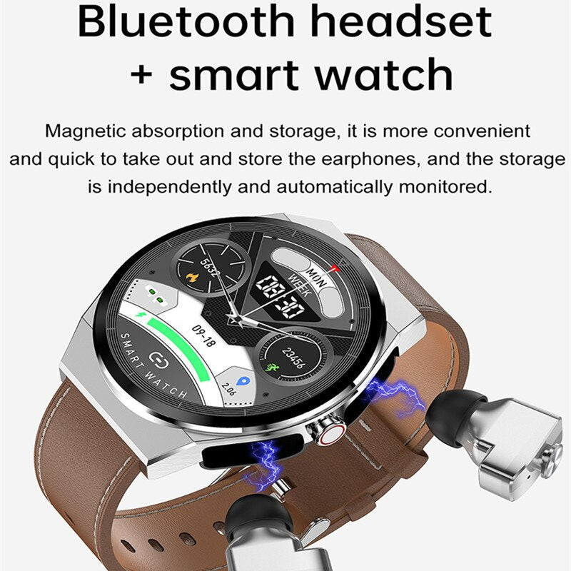Classical Style Leather Built-in Bluetooth Headphones Smart Watch