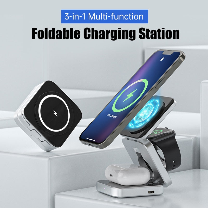 3in1 Magnetic Foldable Wireless Charger Stand Dock - UTILITY5STORE