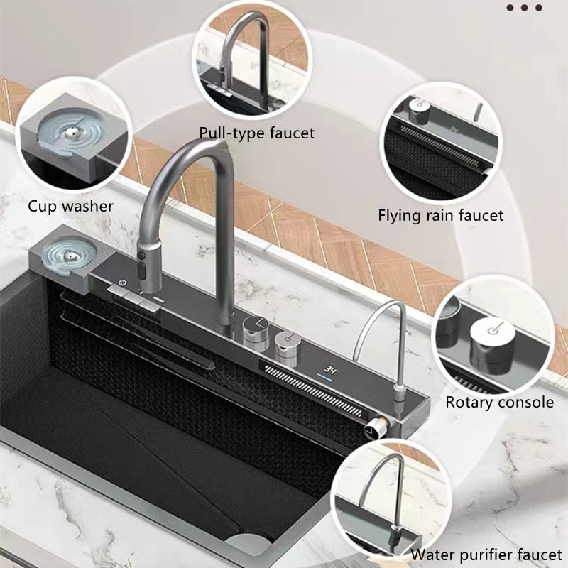 Honeycomb Digital Display Cup Rinser Prime Flow Waterfall Sink