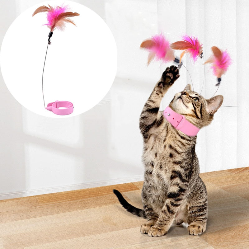Fluffy Feather Interactive Cat Collar Toy - Happy2Cats