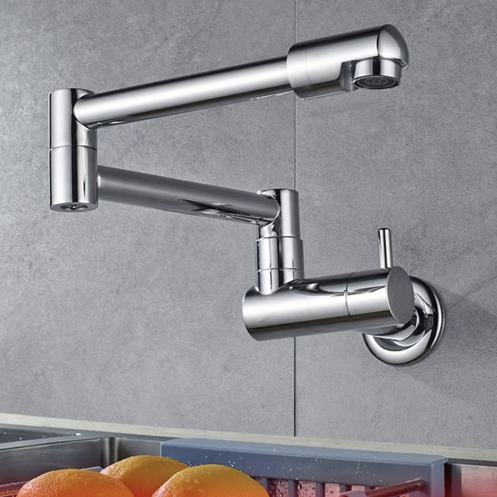 Wall-Mounted Folding Chrome Pot Filler Faucet