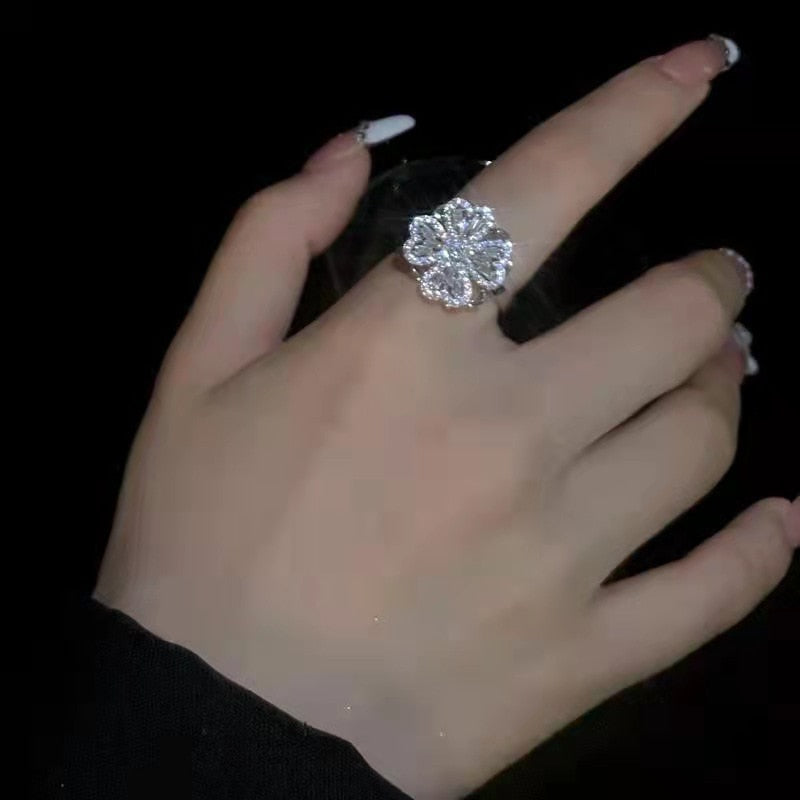 Rotating Flower Zircon Clover Ring - UTILITY5STORE