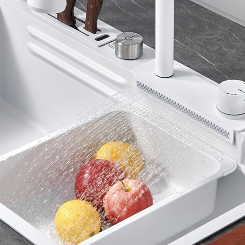 Sleek White Topmount Waterfall Stainless Steel Sink