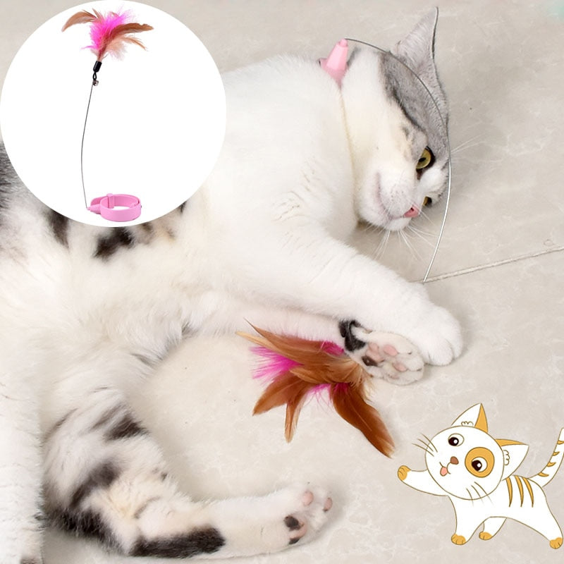 Fluffy Feather Interactive Cat Collar Toy - Happy2Cats